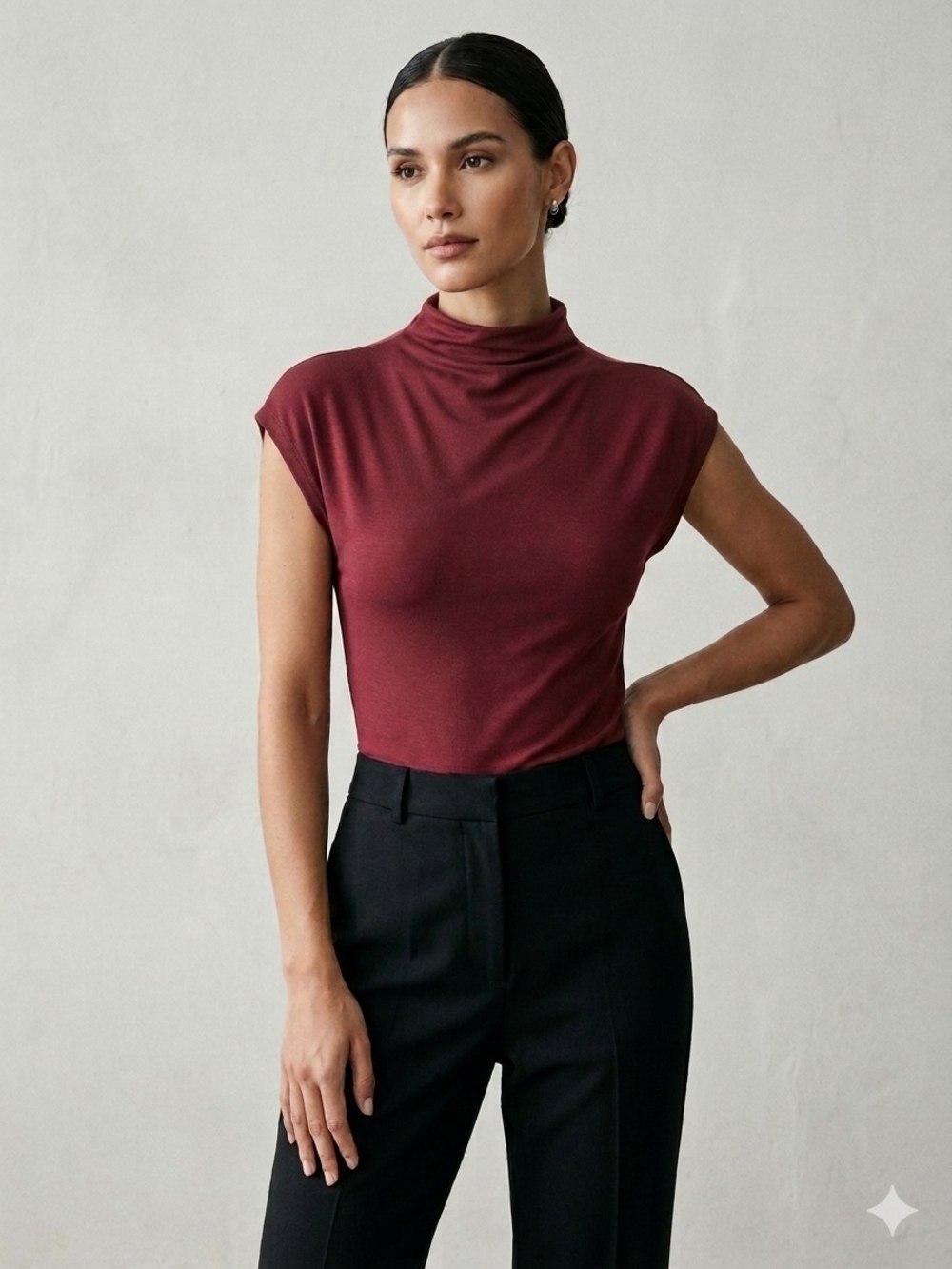 RW&CO Burgundy Mock Neck Sleeveless Top